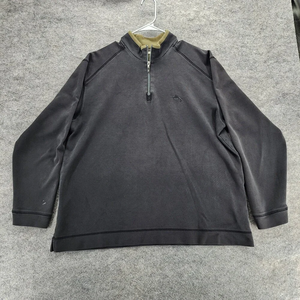Tommy Bahama Sweatshirt Mens Large Quarter Zip Long Sleeve Black Gray